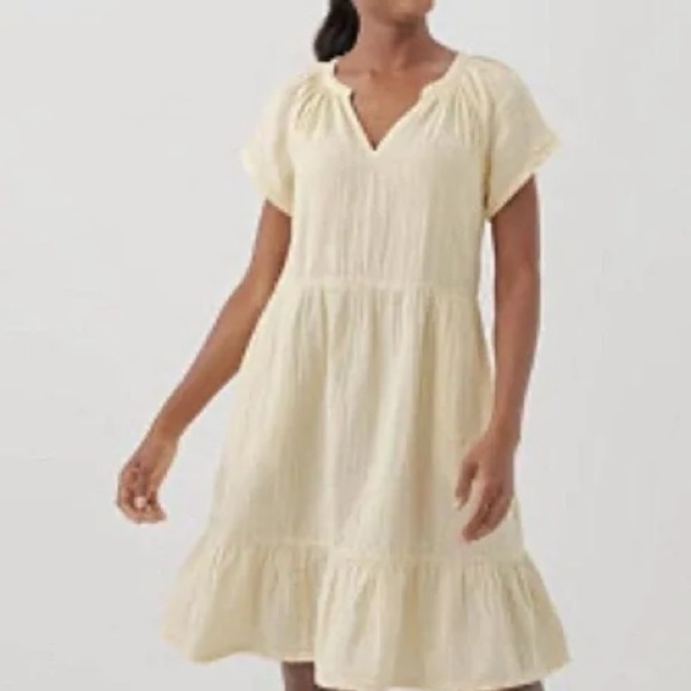 Pact Organic Cotton Gauze Short Sleeve V-Neck Tiered Midi Dress